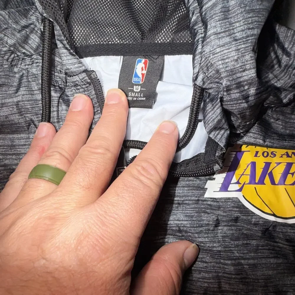 NBA Los Angeles Lakers Hooded Windbreaker Jacket Mens Small Gray Athletic
